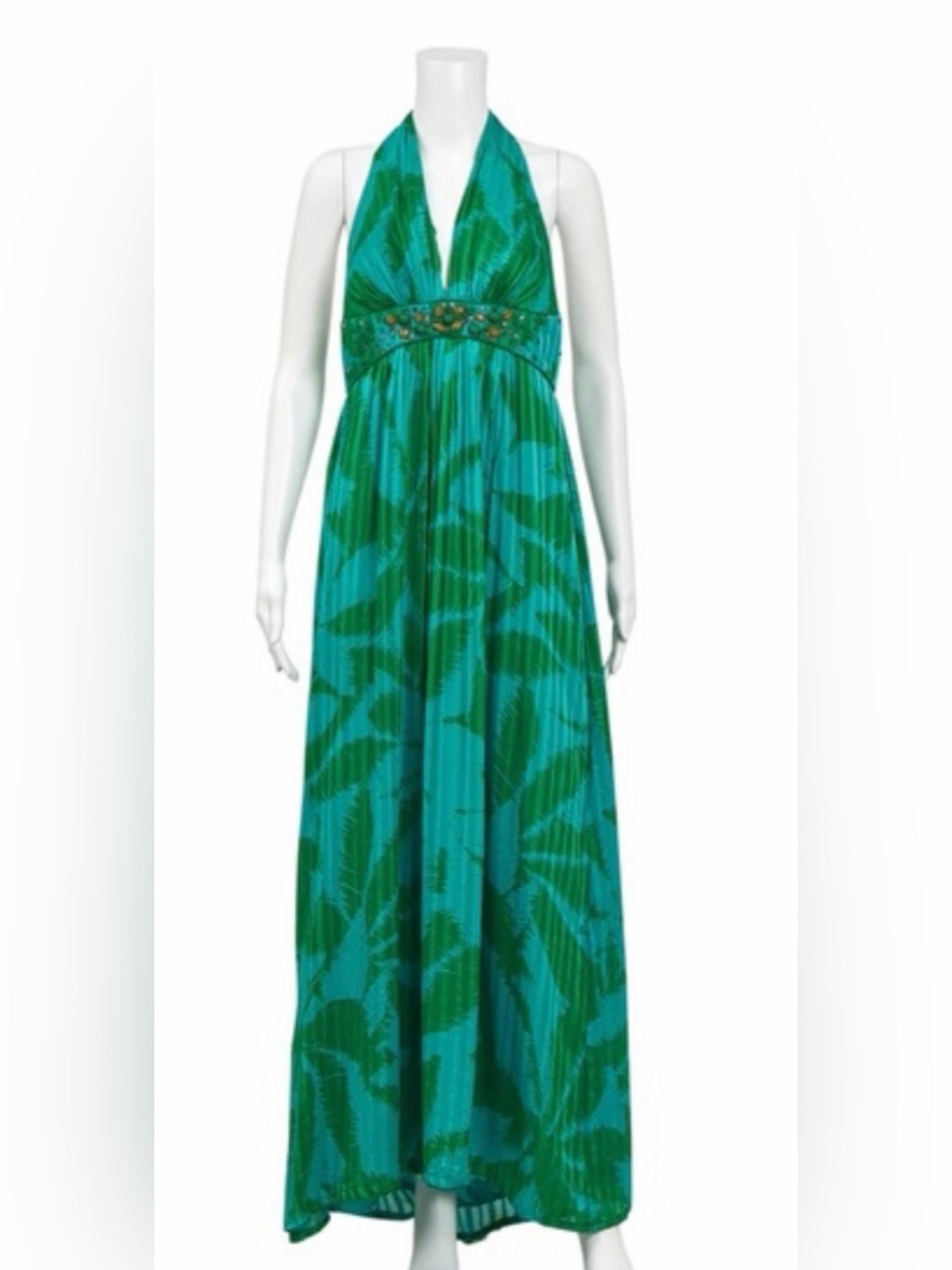 BCBGMaxAzria Teal and Green Halter Maxi Dress